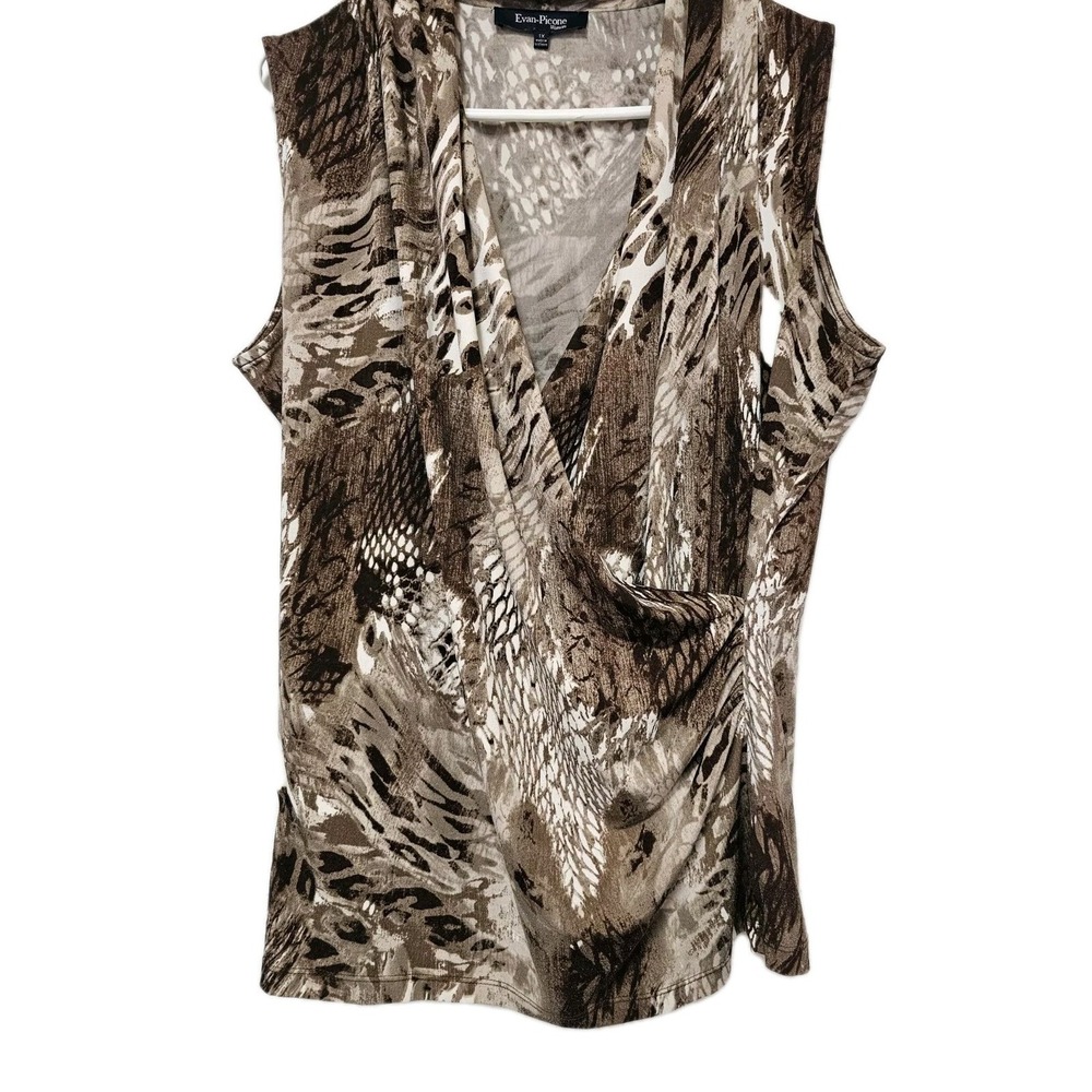 Evan Picone Ladies Size 1X Sleeveless Blouse Brown Animal Print EUC